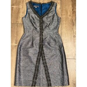Donna Ricco New York V-Neck Sleeveless Textured Dress Size 10 Metallic Fringe